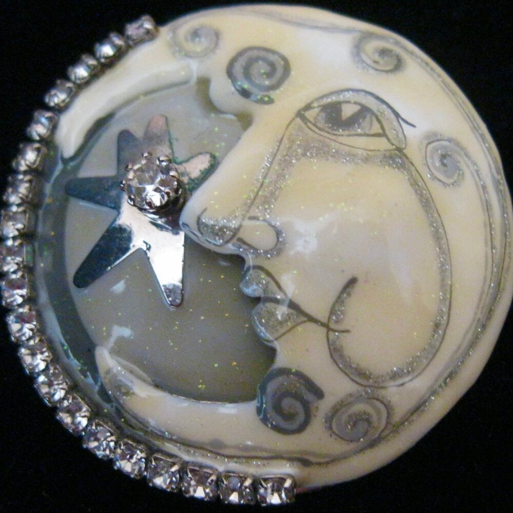 LUNCH AT THE RITZ VERY RARE SILVER TONE RHINESTONE MOON AND STAR POST EARRINGS